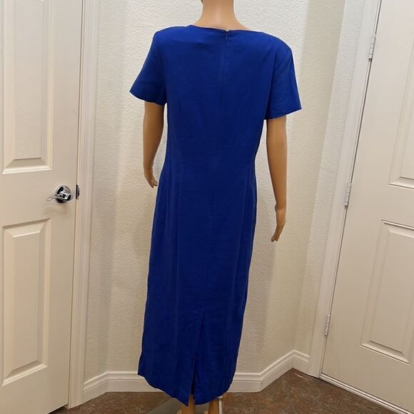 Adolfo Studio Dress Sz 10 Cobalt Blue Linen Blend Vintage 80’s Scoop Neck - Picture 5 of 9